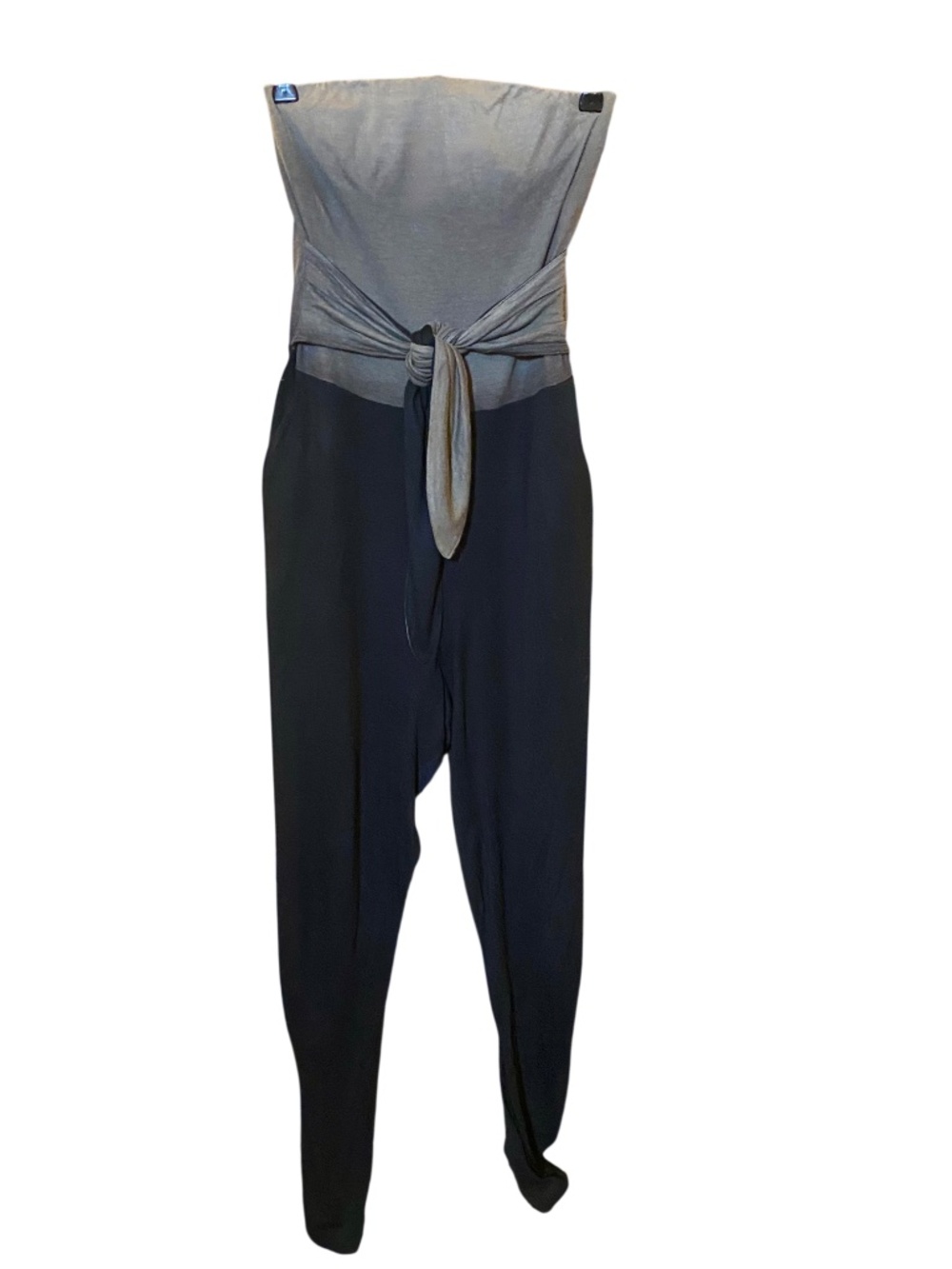 Armani Exchange Colorblock Strapless Tie Front Jumpsuit Gray Black XS